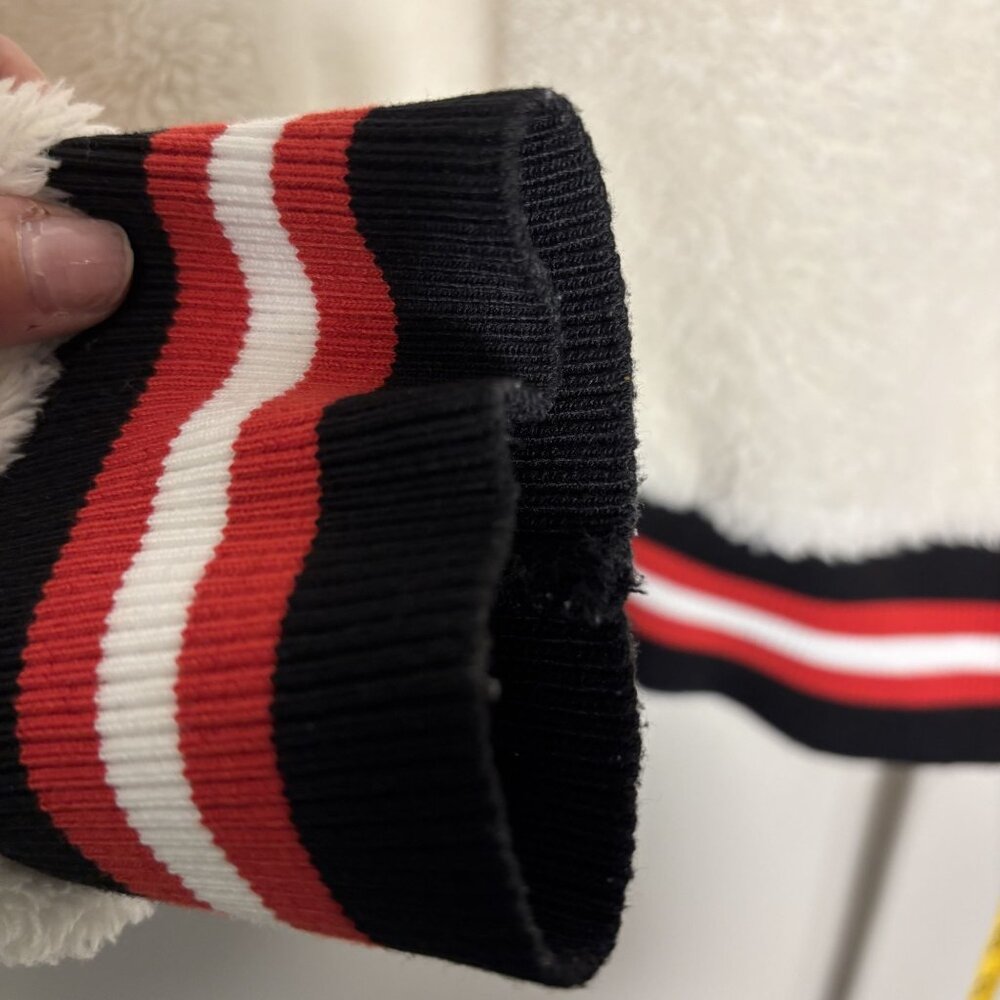 Evereve White Varsity Teddy Knit Pullover With Striped Red and Black Trim Size L - Picture 10 of 11